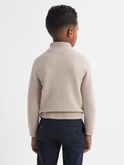 Reiss Oatmeal Melange Tempo Senior Slim Fit Knitted Half-Zip Funnel Neck Jumper - Image 5 of 6