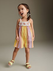 Multi 100% Cotton Crochet Rainbow Playsuit (3mths-7yrs) - Image 1 of 6