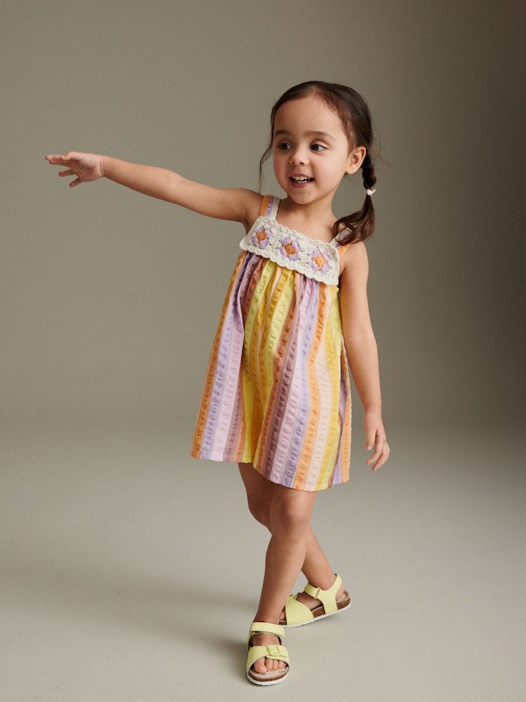 Multi 100% Cotton Crochet Rainbow Playsuit (3mths-7yrs) - Image 2 of 6