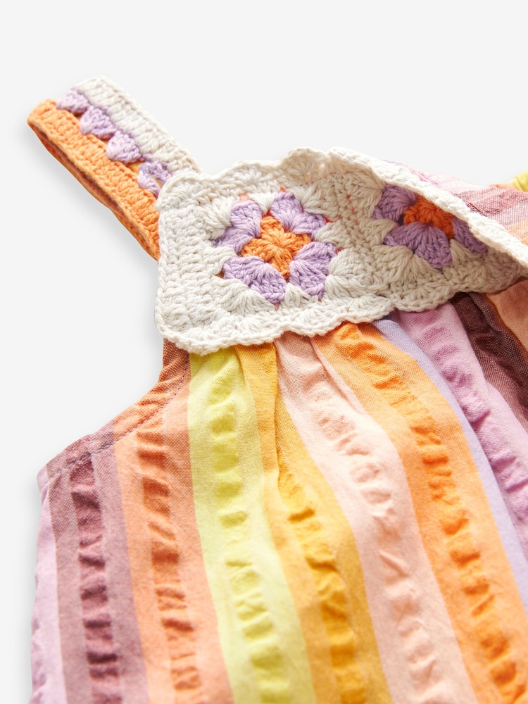 Multi 100% Cotton Crochet Rainbow Playsuit (3mths-7yrs) - Image 6 of 6