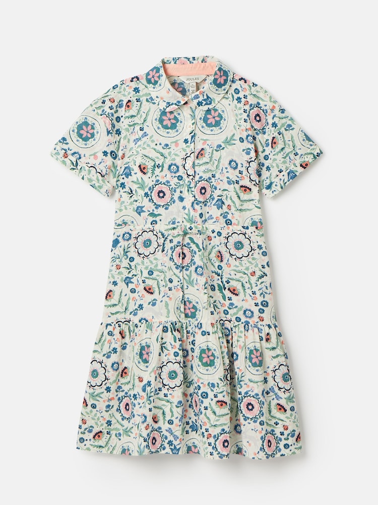 Joules Girls' Summer Pink / Green Textured Shirt Dress - Image 1 of 5 Joules Girls' Summer Pink / Green Textured Shirt Dress - Image 1 of 5