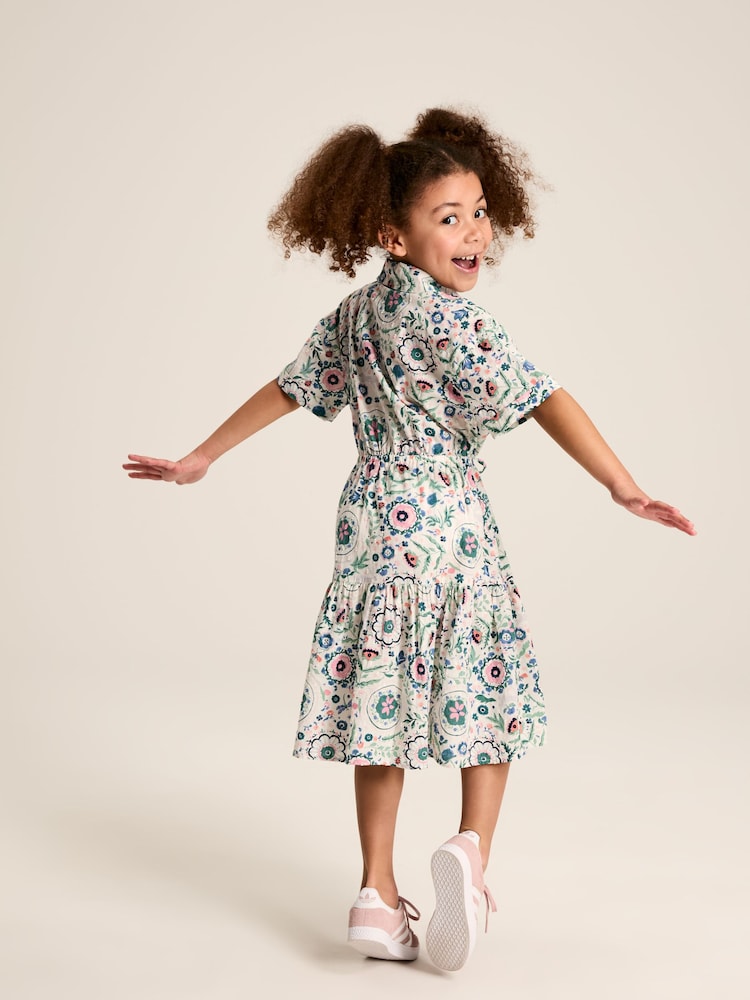 Joules Girls' Summer Pink / Green Textured Shirt Dress - Image 2 of 11