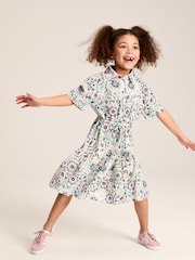 Joules Girls' Summer Pink / Green Textured Shirt Dress - Image 3 of 11