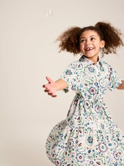 Joules Girls' Summer Pink / Green Textured Shirt Dress - Image 4 of 11