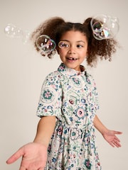 Joules Girls' Summer Pink / Green Textured Shirt Dress - Image 5 of 11