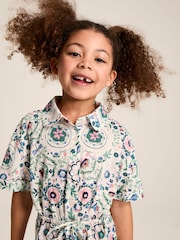 Joules Girls' Summer Pink / Green Textured Shirt Dress - Image 6 of 11