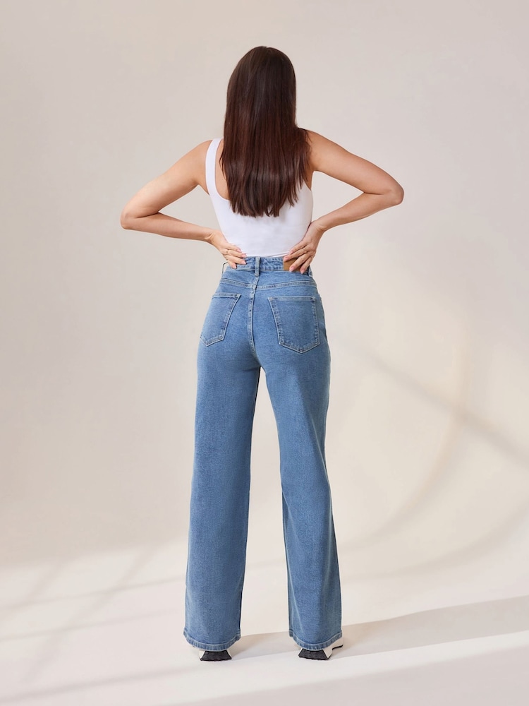 LOVALL Blue High Waisted Wide Leg Jeans - Image 2 of 5 LOVALL Blue High Waisted Wide Leg Jeans - Image 2 of 5
