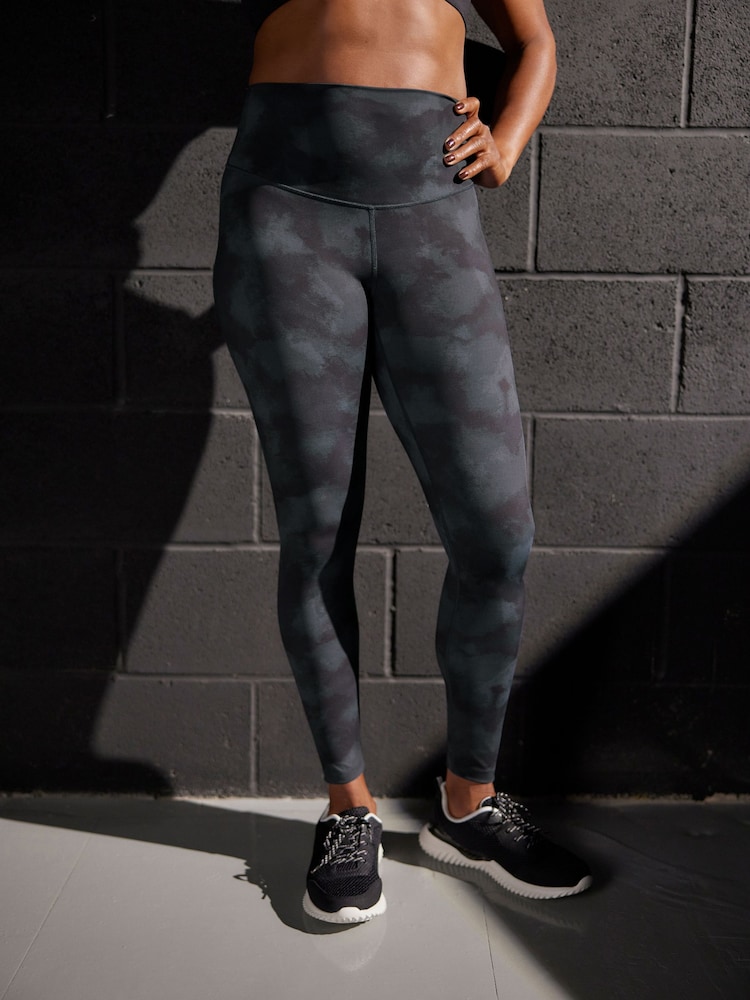 Navy Blue Tie Dye Print Next Active Sports Tummy Control High Waisted Full Length Sculpting Leggings - Image 1 of 6