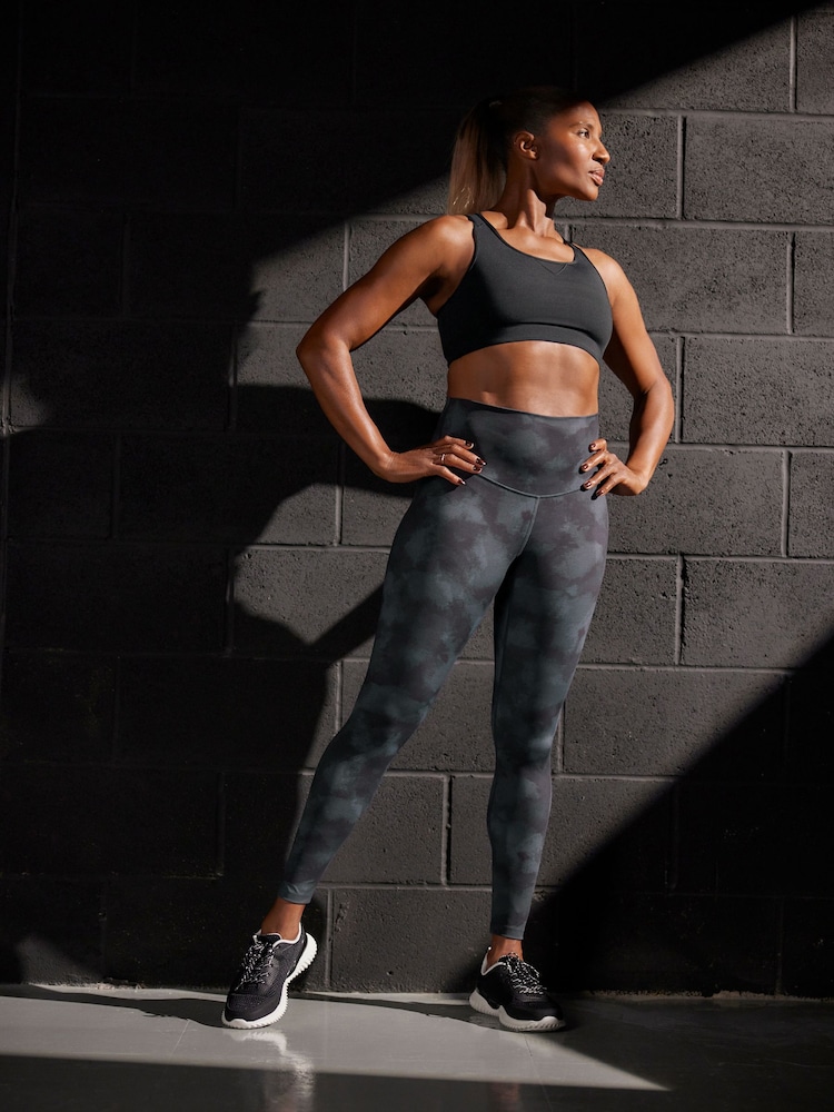 Navy Blue Tie Dye Print Next Active Sports Tummy Control High Waisted Full Length Sculpting Leggings - Image 2 of 6