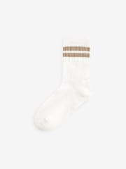 Neutral/Brown/White/Grey Cushioned Footbed Cotton Rich Ribbed Tipped Socks 5 Pack - Image 2 of 6
