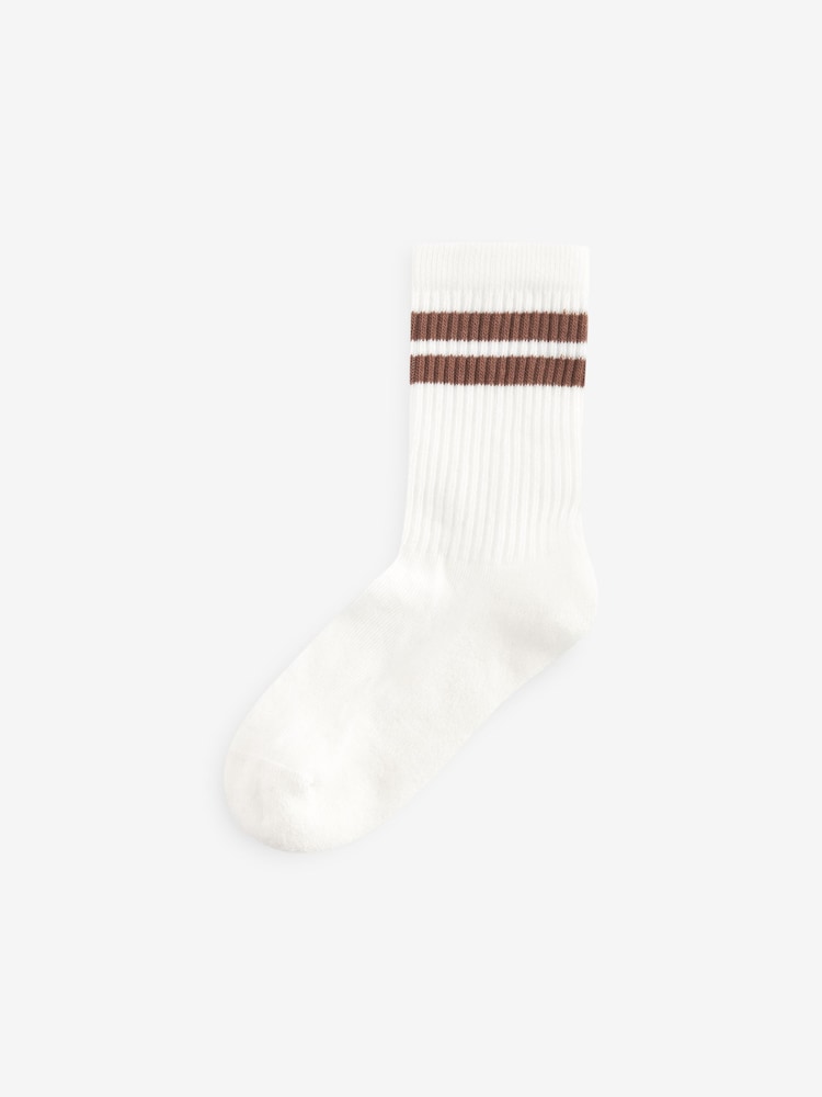 Neutral/Brown/White/Grey Cushioned Footbed Cotton Rich Ribbed Tipped Socks 5 Pack - Image 3 of 6