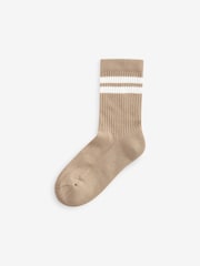 Neutral/Brown/White/Grey Cushioned Footbed Cotton Rich Ribbed Tipped Socks 5 Pack - Image 4 of 6