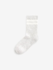 Neutral/Brown/White/Grey Cushioned Footbed Cotton Rich Ribbed Tipped Socks 5 Pack - Image 5 of 6