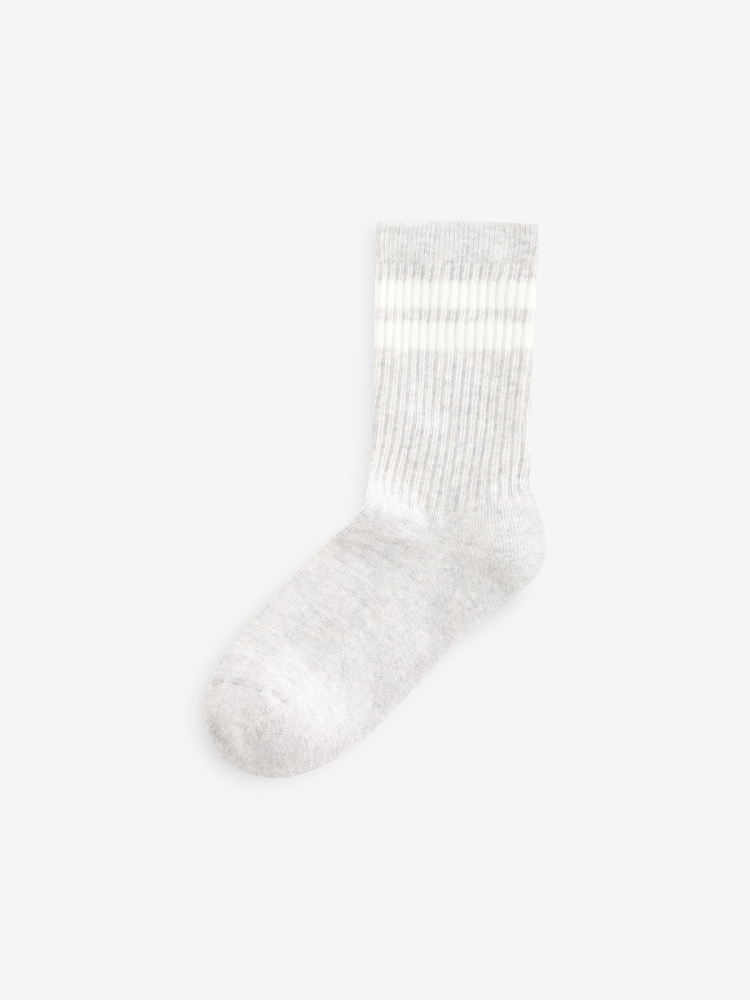 Neutral/Brown/White/Grey Cushioned Footbed Cotton Rich Ribbed Tipped Socks 5 Pack - Image 5 of 6