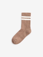 Neutral/Brown/White/Grey Cushioned Footbed Cotton Rich Ribbed Tipped Socks 5 Pack - Image 6 of 6