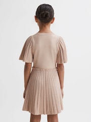 Reiss Pink Rosalie 4-9 yrs Pleated Metallic Short Sleeve Dress - Image 5 of 6