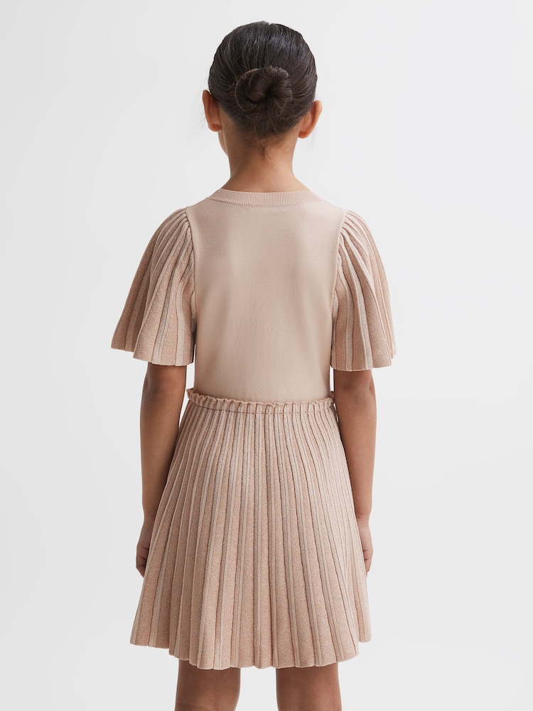 Reiss Pink Rosalie 4-9 yrs Pleated Metallic Short Sleeve Dress - Image 5 of 6