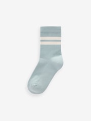Mineral Blue/Grey Cushioned Footbed Cotton Rich Ribbed Tipped Socks 5 Pack - Image 2 of 6