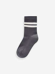 Mineral Blue/Grey Cushioned Footbed Cotton Rich Ribbed Tipped Socks 5 Pack - Image 5 of 6