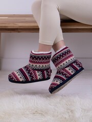 Totes Fairisle Ladies Fair Isle Knit Boot Slippers - Image 1 of 5