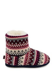 Totes Fairisle Ladies Fair Isle Knit Boot Slippers - Image 2 of 5