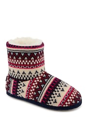 Totes Fairisle Ladies Fair Isle Knit Boot Slippers - Image 3 of 5