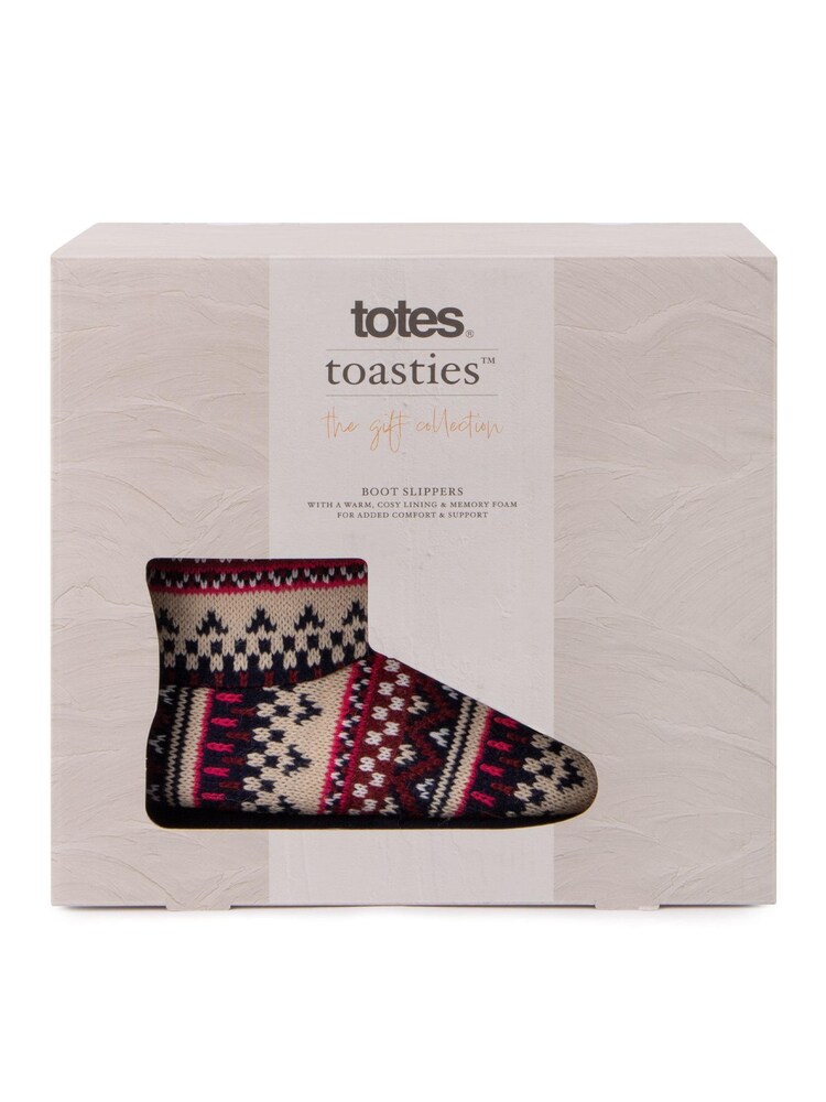 Totes Fairisle Ladies Fair Isle Knit Boot Slippers - Image 5 of 5