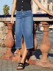 Threadbare Mid Blue Denim Midi Skirt - Image 1 of 4