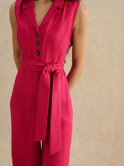 Hobbs Cherry Pink Petite Destiny Linen Jumpsuit - Image 3 of 4