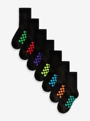 Black Checkerboard Cotton Rich Socks 7 Pack - Image 1 of 8