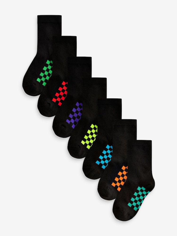 Black Checkerboard Cotton Rich Socks 7 Pack - Image 1 of 8