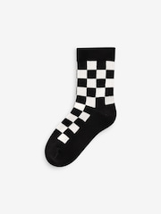 White/Black Checkerboard Cushioned Footbed Cotton Rich Ribbed Tipped Socks 5 Pack - Image 2 of 4