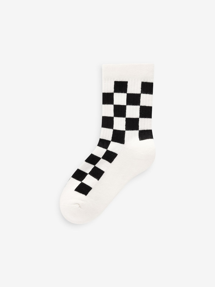 White/Black Checkerboard Cushioned Footbed Cotton Rich Ribbed Tipped Socks 5 Pack - Image 4 of 4