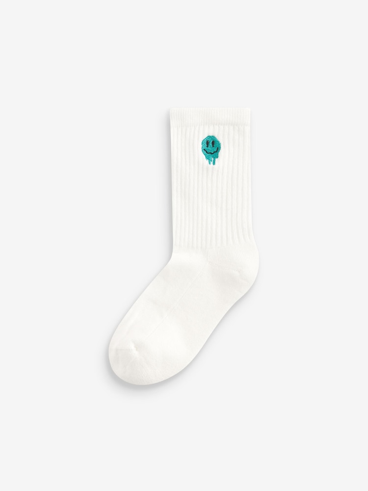 Smile Face Embroderies Cushioned Footbed Cotton Rich Ribbed Socks 5 Pack - Image 2 of 6