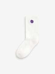 Smile Face Embroderies Cushioned Footbed Cotton Rich Ribbed Socks 5 Pack - Image 3 of 6