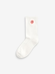 Smile Face Embroderies Cushioned Footbed Cotton Rich Ribbed Socks 5 Pack - Image 4 of 6