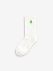 Smile Face Embroderies Cushioned Footbed Cotton Rich Ribbed Socks 5 Pack - Image 5 of 6