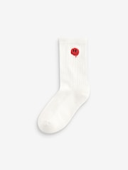 Smile Face Embroderies Cushioned Footbed Cotton Rich Ribbed Socks 5 Pack - Image 6 of 6