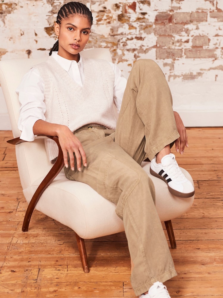 Camel Brown TENCEL™ Linen Blend Cargo Wide Leg Trousers - Image 2 of 7