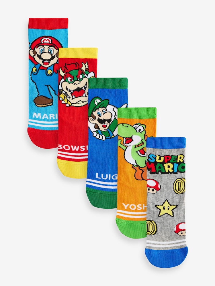 Super Mario License Character 5 Pack Cotton Rich Socks - Image 1 of 8