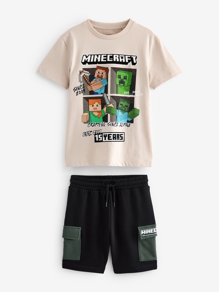 Minecraft Stone Natural Short Sleeve License T-Shirt And Shorts Set (3-16yrs) - Image 1 of 4