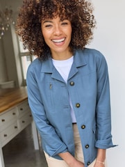 Bleu - Veste cargo en coton coton avec poches - Image 3 de 4