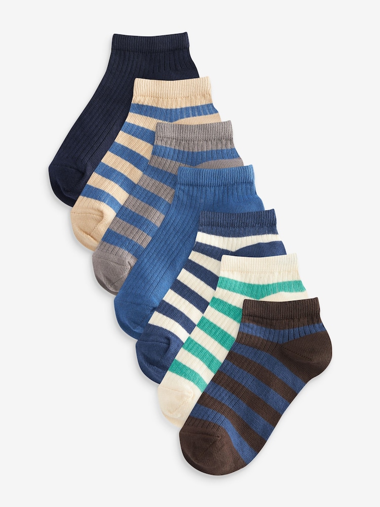 Blue Stripe 7 Pack Cotton Rich Trainer Socks - Image 1 of 8 Blue Stripe 7 Pack Cotton Rich Trainer Socks - Image 1 of 8