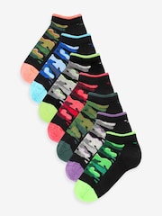 Black Bright Camo 7 Pack Cotton Rich Trainer Socks - Image 1 of 8