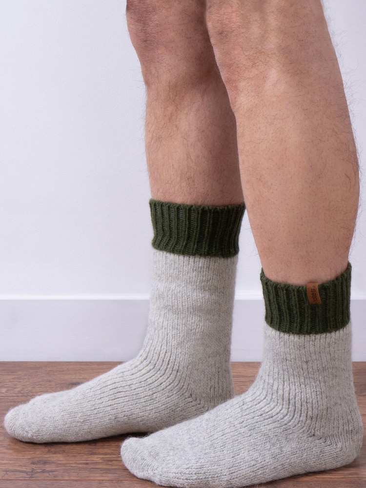 Totes Grey Mens Chunky Thermal Wool Blend Winter Slipper Socks - Image 1 of 5