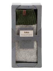 Totes Grey Mens Chunky Thermal Wool Blend Winter Slipper Socks - Image 5 of 5