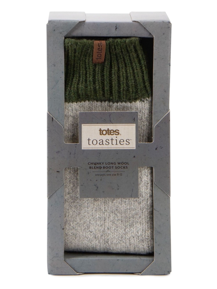Totes Grey Mens Chunky Thermal Wool Blend Winter Slipper Socks - Image 5 of 5