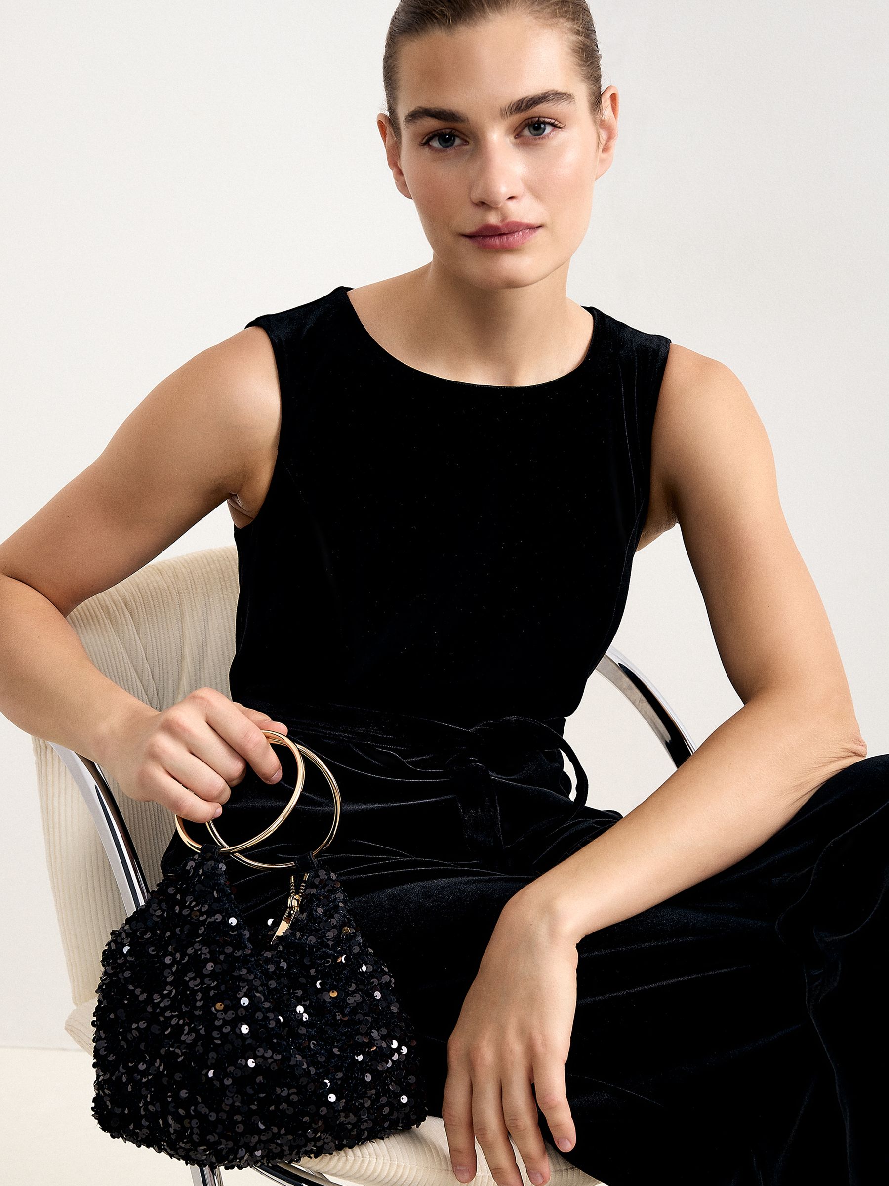 Phase Eight Women's Black Sequin Clutch Bag - Image 1