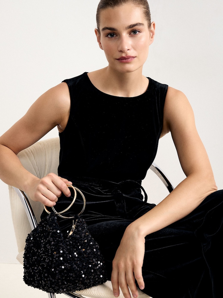 Phase Eight Black Sequin Clutch Bag - Image 1 of 7
