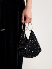 Phase Eight Black Sequin Clutch Bag - Image 2 of 7